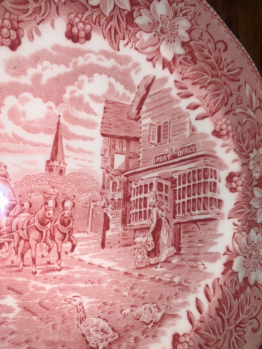 Royal Tudor Ware Coach Red Pink TransferWare Staffordshire Royal Tudor Ware Coach Red Pink TransferWare Staffordshire