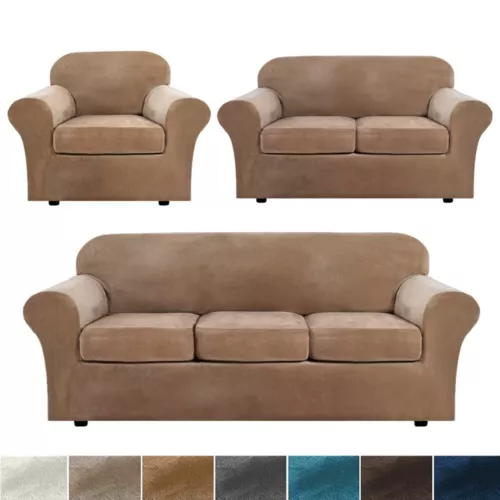 Samt Stretch Elastisch Sofabezug Wohn Couch Schonbezüge Schoner 1/2/3 Sitzer - Bild 84 von 112