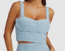 Guess Womens Blue Emily Tweed Cropped Bustier Top Size M