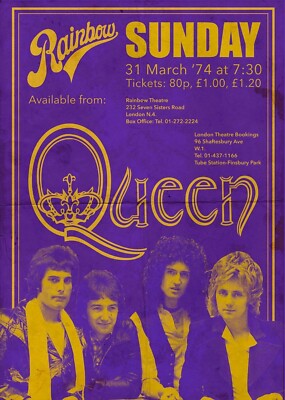 1974 QUEEN CONCERT POSTER PRINT WALL ART SIZE 11X17INCHES LONDON