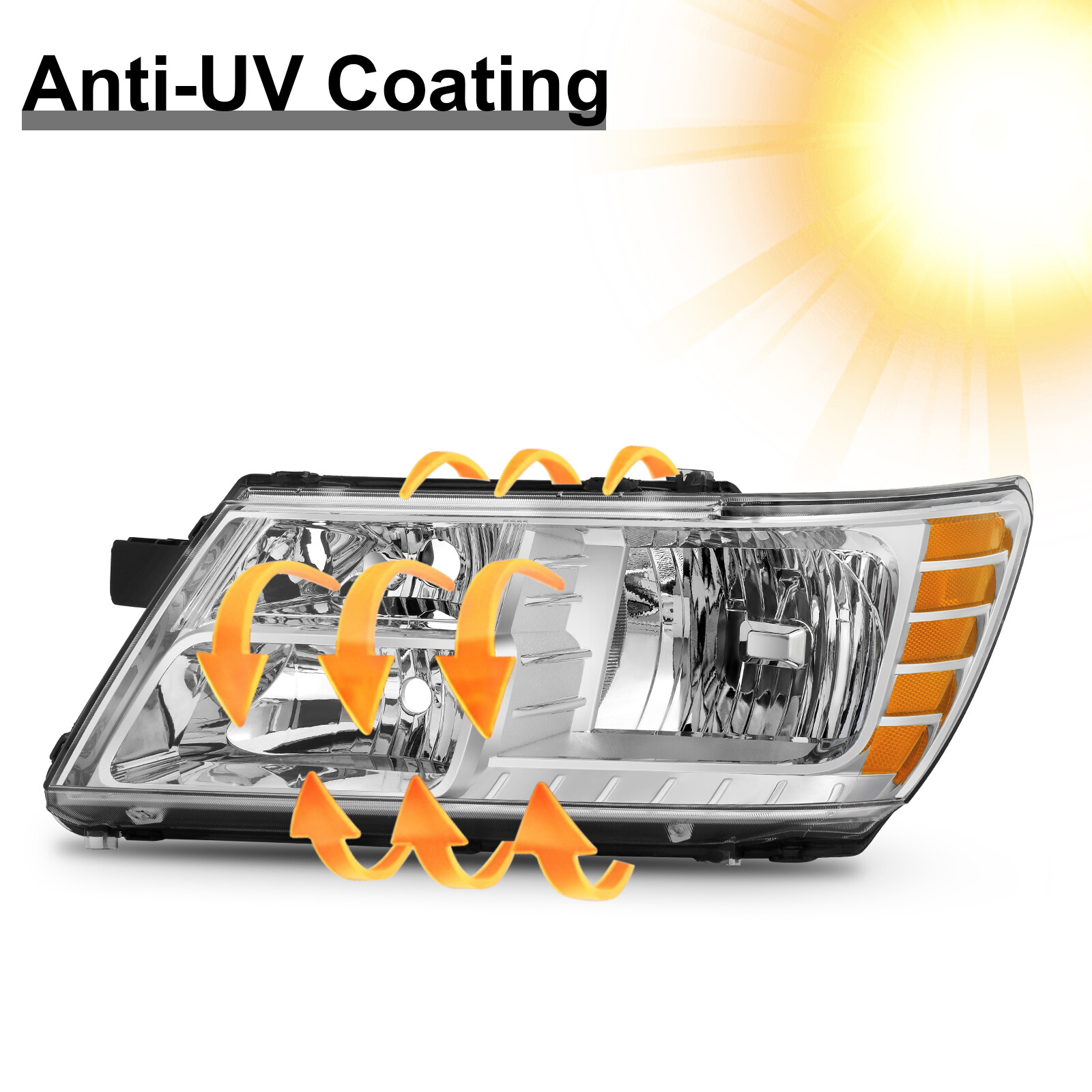 Headlights For 2009-2020 Dodge Journey Chrome Housing Amber Corner Headlamp L+R