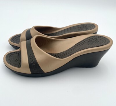 CROCS Womens Sassari Tan & Brown Wedge Heel Slide in Sandals  display picture 1