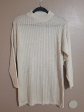 Vintage MATHIAS Ivory Gold Sparkle Womens Sweater Medium Made in USA VTG
