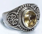 Sterling Silver Ethnic Asian Vintage Style Yellow Quartz Ring Size P 1/2 Gift