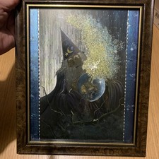 Vintage Wizard & Unicorn Magic Ball Fantasy,  Retro Foil Framed Picture.