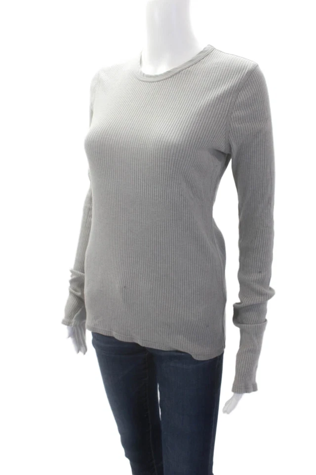 Blusa de malha James Perse feminina algodão manga longa gola redonda cinza tamanho 2 - Imagem 2 de 4