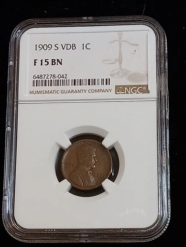 👉1909-S VDB Lincoln Wheat  1c NGC F15 Fine 15