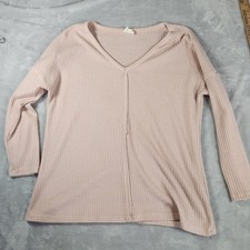 Bibi Thermal Top Size Small V Neck Long Sleeve Waffle Knit Pink Comfort Neutral