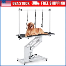 Hydraulic Pet Dog Grooming Table Max Load 350Lbs w/Adjustable Overhead Arm White