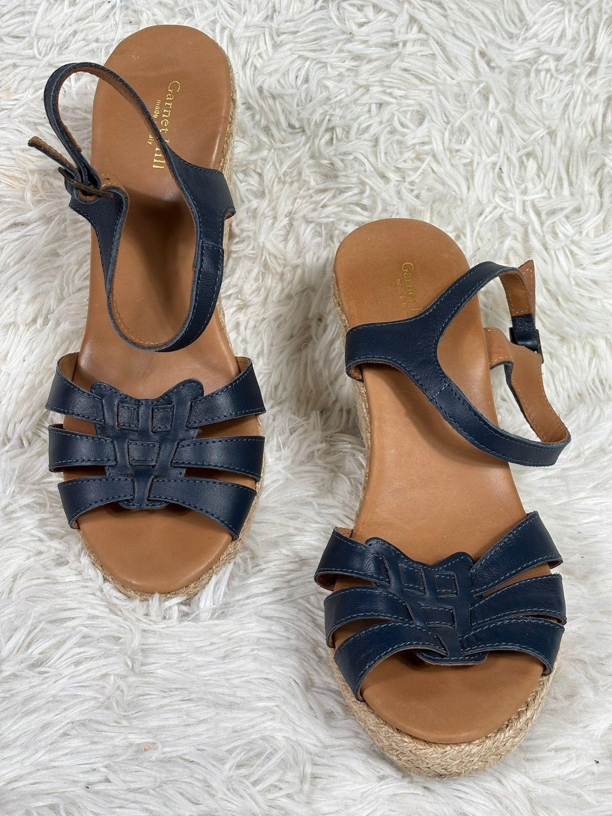 Zapatos Granate Hill Mujer Talla 10 Azul Marino Cuña Alpargata Sandalias Hechos en Italia