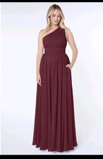 Azazie Molly One Shoulder Pleated in Cabernet Pockets A-Line Chiffon A16 (US16)