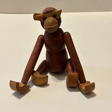 MISSING EAR Vtg Kay Bojesen Style Teak Wood Hanging Monkey  MCM Mid Century 4.5"