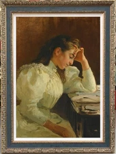 Handmade old master Antique Oil Painting art girl women on canvas 24"X36"