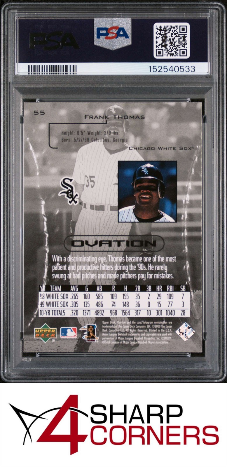 2000 UPPER DECK OVATION #55 FRANK THOMAS HOF POP 1 PSA 9 view 2