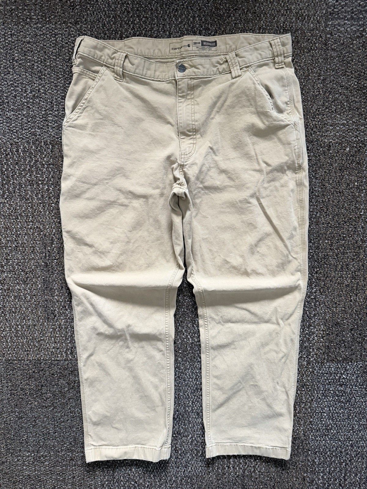 Carhartt Relaxed Fit Work Pants 38x30 Beige Cotton for Men Construction Industry