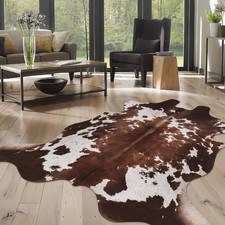 WARM HAVEN Cow Hide Faux Cowhide Rug: 4'6" x 5'2" Oblong , Black Brown