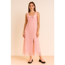 Vintage Pink Floral Front Split Empire Waist Lace Maxi Dress  Women's Size Small