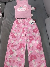Hello Kitty Pajama Set Sleeveless Top W/Pants Pink Tropical Youth Sz XS 4/5 NWT