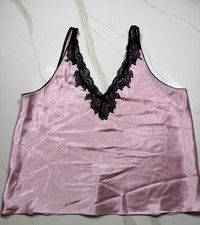 Oscar de la Renta Women s Pink Satin Camisole Black Lace Trim Solid Size L