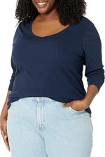 Amazon Essentials Women's Slim-Fit Long Sleeve Rib Knit Crew/V Neck Top 2 Pack