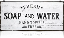 Jetec Farmhouse Bathroom Decor, Fresh Soap and Water Sign White, rustic 