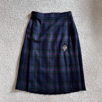 Highland Home Industries Scottish Kilt Skirt Green Blue Bl 100% Wool 27 -29'' w