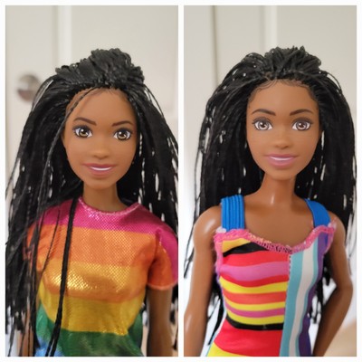   2 Barbie Fashionistas African American Skinny Doll Long Braids Hair FRECKLES