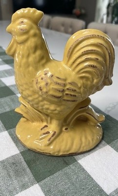 Vintage Distressed Ceramic Yellow Rustic Rooster 8' NEW