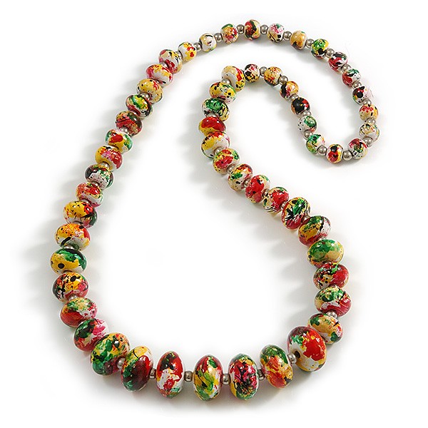 Long Graduated Wooden Bead Colour Fusion Necklace (Multicoloured) - 80cm Long