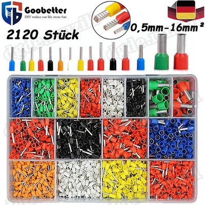 2120 Stück Aderendhülse isolierte Endhülsen Kabelhülsen 0,5mm² -25mm² Sortiment