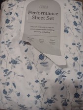 New Threshold Queen Performance 400 Thread Sheet Set White/Blue Floral