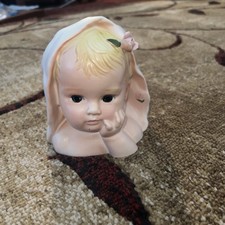 Vtg Baby Girl Head Flower Planter Vase Nursery Kitschy Ceramic Japan
