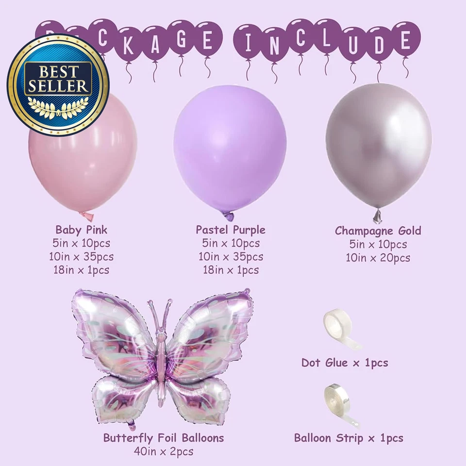 126pcs Purple Butterfly Balloon Arch Garland Kit | Birthday Baby Shower Decorati - image 2 of 4