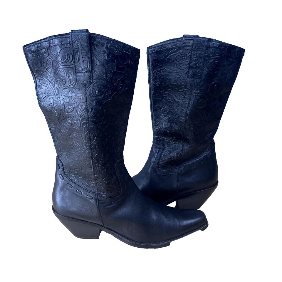 Coldwater Creek Boots Womens 6.5M Black Vintage Embossed Leather Cowboy Cowgirl - Image 2 of 4