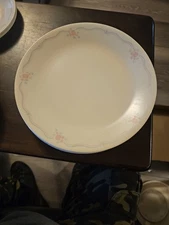 2 Corelle ENGLISH BREAKFAST Dinner Plate Pink Roses Blue Ribbon 10 1/4' Vintage