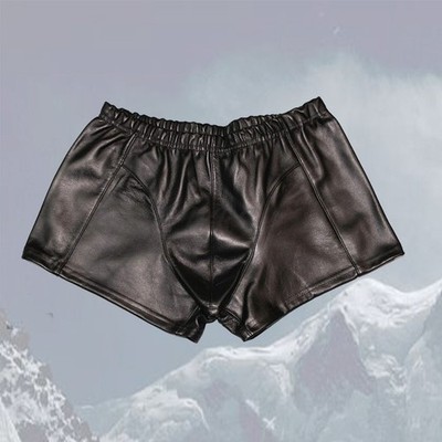 Men's Premium Super Soft Napa Lambskin Black Leather Boxer Shorts Boxers # 512