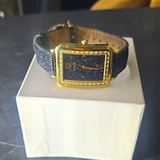 GUESS U0841L1 Women's Quartz Rectangle Gold Tone Watch Blue Dial Gem-Set Bezel