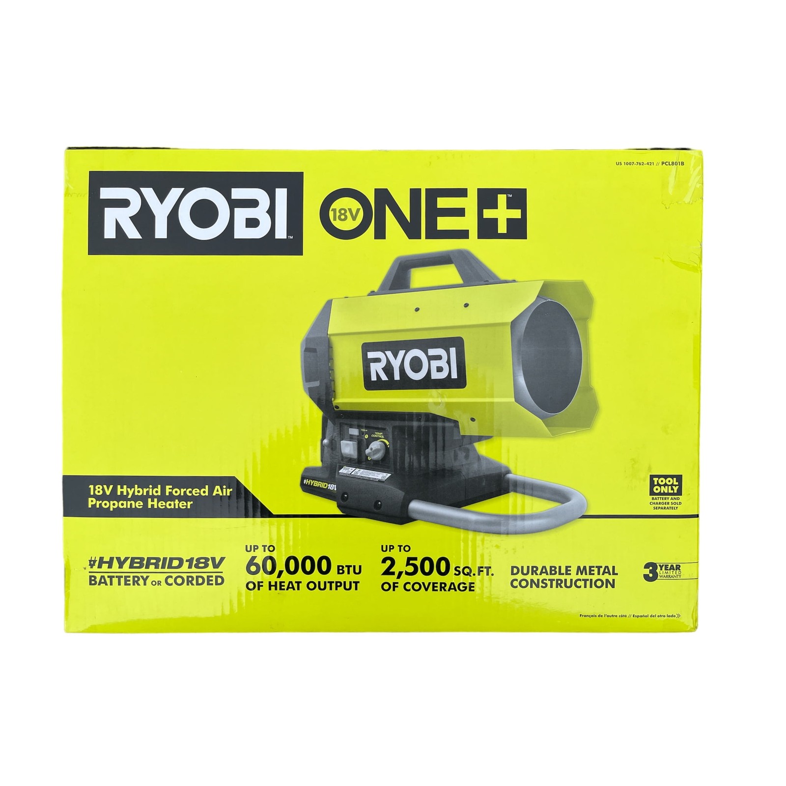 RYOBI PCL801B ONE+ 18V Cordless Hybrid Forced Air Propane Heater, Green