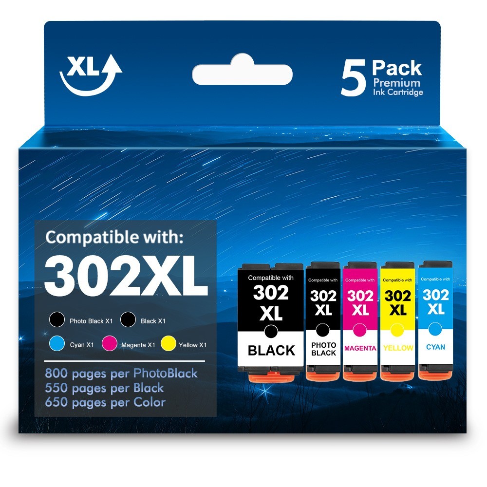 5PK 302XL T302XL Ink Cartridge for Epson 302 Expression XP-6000 XP-6100 Printer