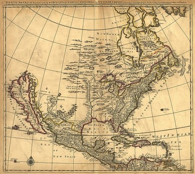 1685 MAP OF THE THREE PRINCIPLE PARTS OF NORTH AMERICA ART POSTER