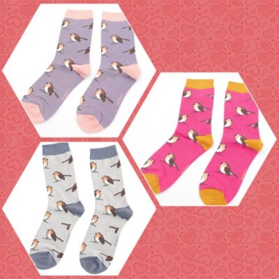 Damen Rotkehlchen Vogel Socken - Bambus - Miss Sparrow - 3 Farben NEU