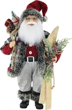 16" Inch Standing Skier Black & White Checkered Santa Claus Christmas Figurine F