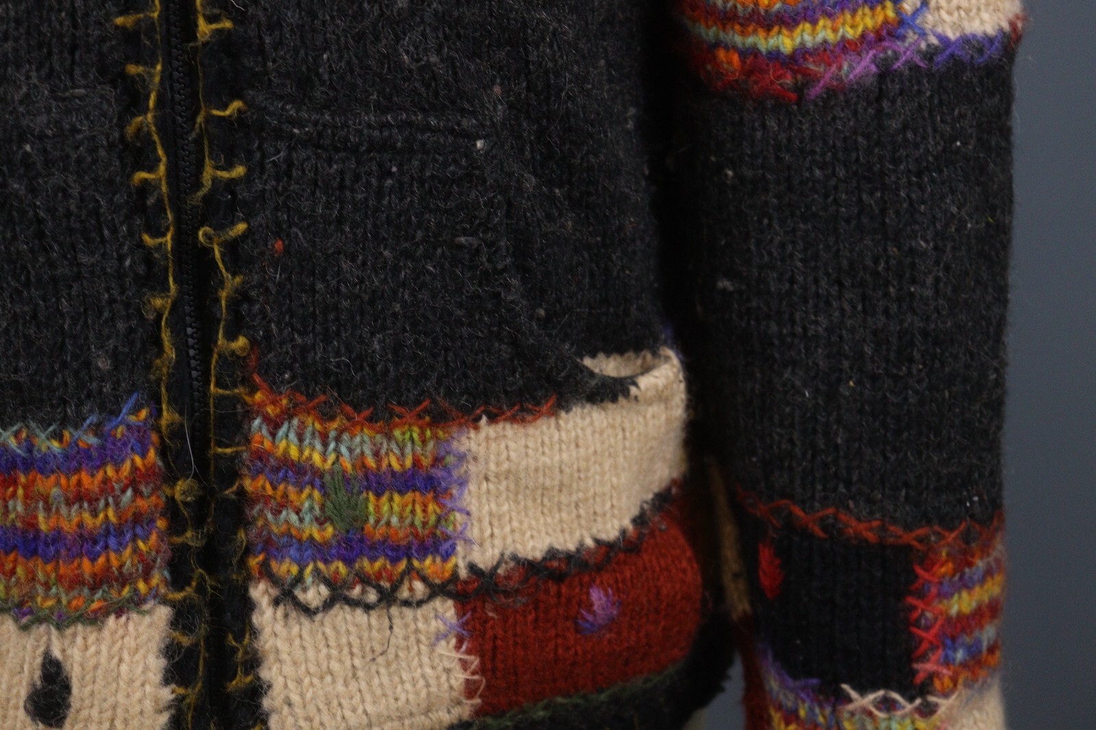 PACHAMAMA Multicolor 100% Wool Patchwork Hooded Z… - image 5