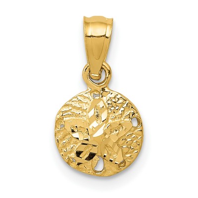14k Gelbgold kleiner strukturierter offener Sand Dollar Charm Anhänger