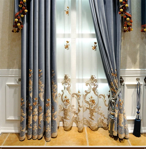Luxury Floral Embroidered Velvet Curtain European Curtain Panel Drape 1 Panel - Picture 9 of 39