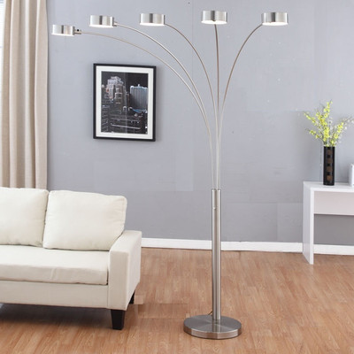 Artiva Usa Led207901 Micah Plus Modern Led 5-Arched Satin Nickel Floor Lamp With Dimmer, 88", Brushed Steel (611359502246)