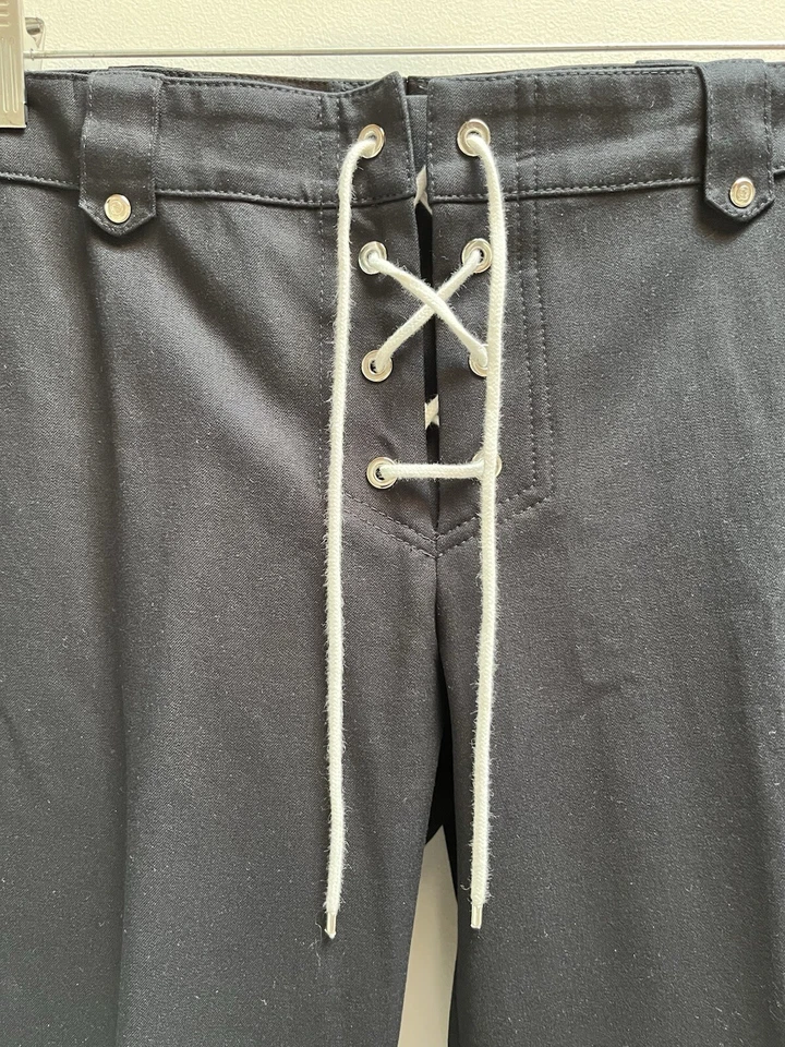 ESCADA Black Label Lace Up Navy Stretch Cotton Straight Leg Pants Slacks 38 US 8 - Image 4 of 4