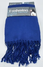 Pashmina Fashion Scarf 28" X 78"Classic Blue with Tassels 50% Rayon~50%Acrylic