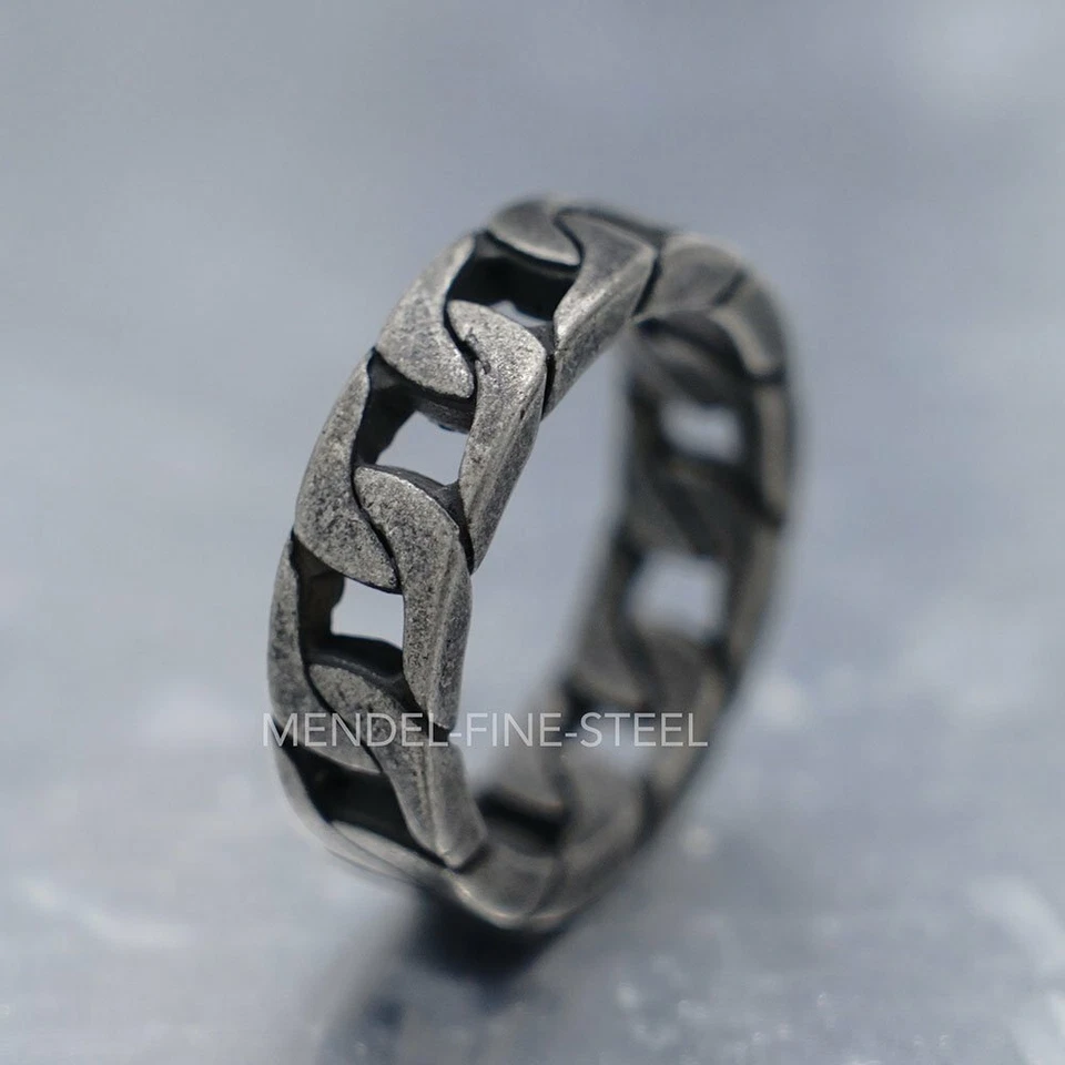 MENDEL Mens Biker Cuban Link Chain Band Ring For Men Stainless Steel Size 7-15 - Image 4 of 4