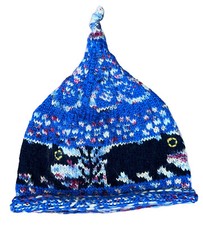 Hand Knitted Wool Beanie Cap Black Bear One Size Adult